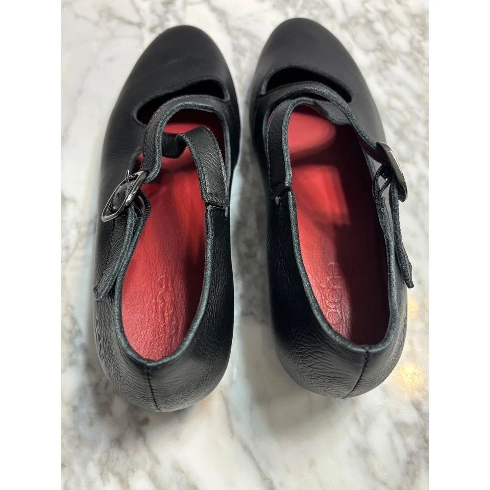 Arche Mary Jane Flats 36 Black Leather Criss Cross Strap Buckle Low Wedge France